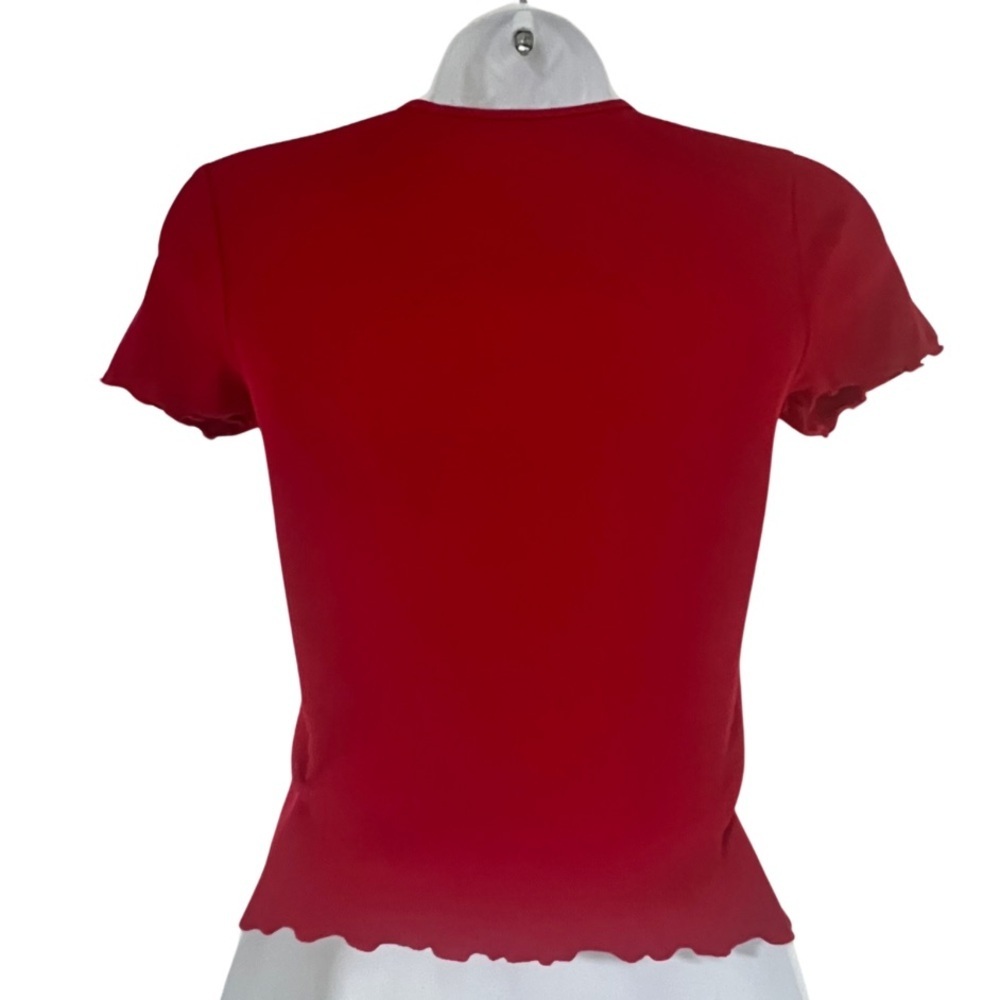 Hollister Ruffle Hem Red Short Sleeve T-Shirt | XXS | Crew Neck - Picture 3 of 6